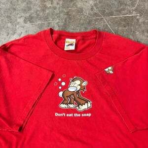 Vintage 90s Y2K Monkey Skate Shirt, 'Don't Eat The Soap' Red Tee, Large